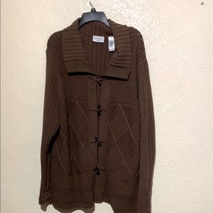 Villager Sweater Cardigan Size 3 Brown Stretch Toggle Closure  Brown Cotton